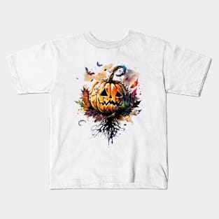 Watercolor Whimsy: The Enchanting Pumpkin Emblem Kids T-Shirt